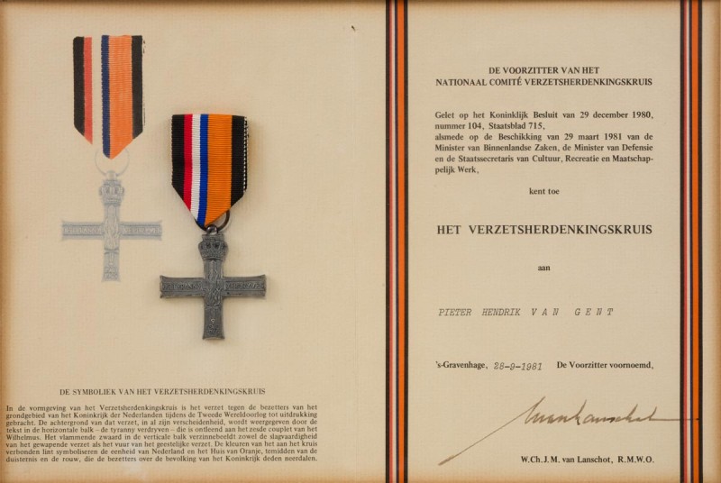 Verzetsherdenkingskruis Pieter Hendrik van Gent